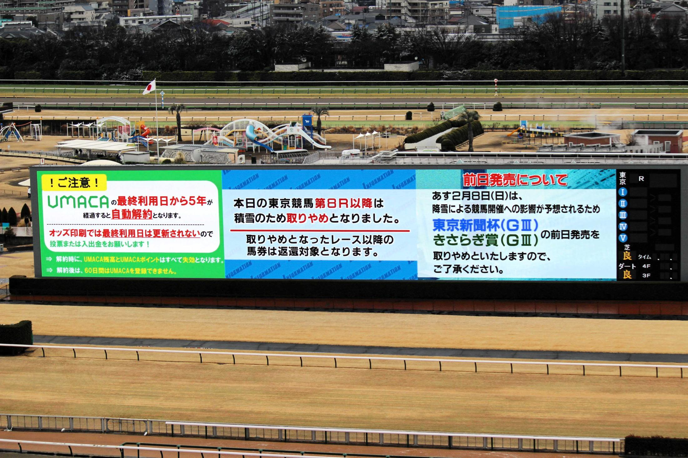 ７日東京競馬は８Ｒ以降中止　積雪の影響　代替、続行競馬は実施せず